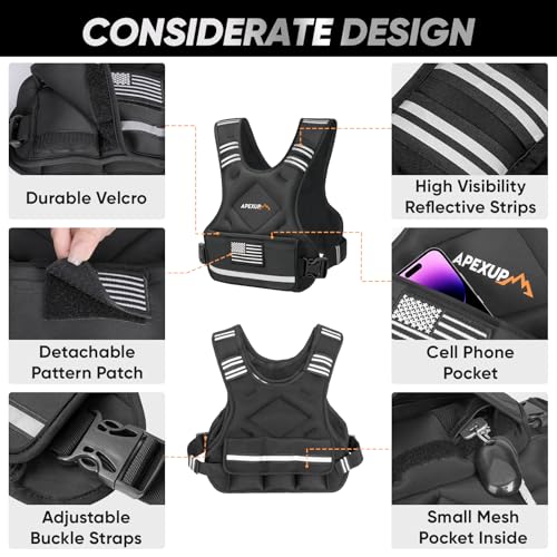 APEXUP Adjustable Weighted Vest, 4-10lb/12-18lb/20-32lb Vest with 6 Ironsand Weights and Large Pocket, Weight Vest for Men Women Strength Training, Running, Walking - color: Black-with Waterproof Layer, size: 4-10lbs