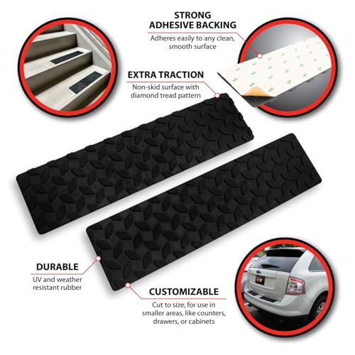 Performance Tool W1893 4 x 15.5 in. Adhesive Rubber Step Mats, 2 Pack