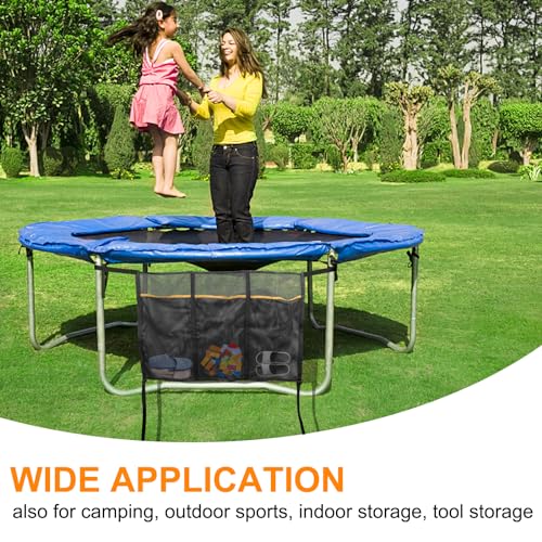 Trampoline Shoes Bag, 3 Pouch Storage Mesh Bag Trampoline Shoe Holder,Indoor Household Item Fitness Shoes Organizer, Trampoline Item Storage Accessories Equipment Bag, black