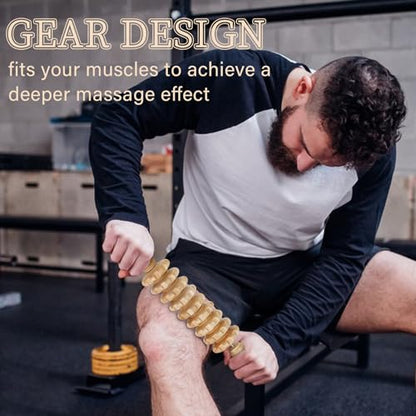 Liitrton Manual Wooden Massage Roller Stick for Muscle Relief, 9‑Wheel - size: 15.35 Inch (Pack of 1)