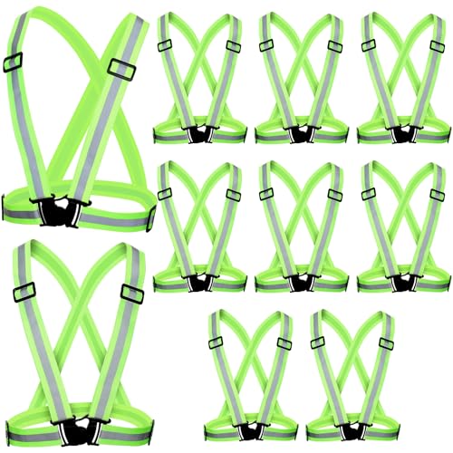 10 Pack Reflective Vest - Running Vest Reflector, Reflective Running Vest with Safety Straps, High Visibility Reflector for Night Cycling, Hiking, Jogging, Dog Walking