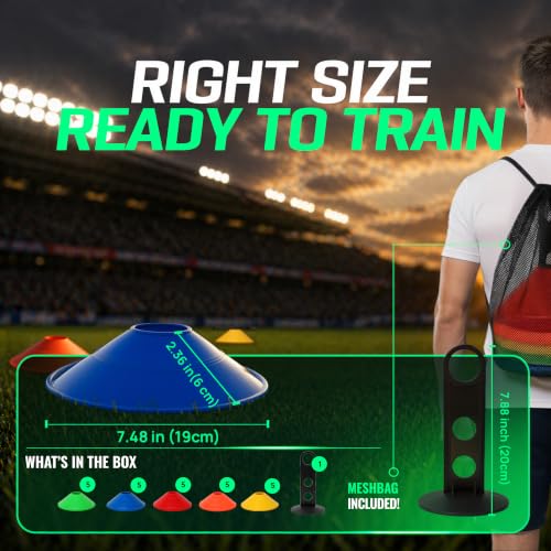Agility Training Cones 25 Pack, Soccer Disc Cones with Holder, 5-Color Sports Cones for Speed - style: 25 Pack