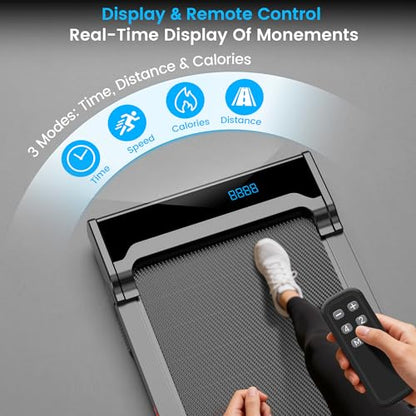 Walking Pad Treadmill for Home - Under Desk Walking and Running with Remote Control Portable Electric Machine Adjustable Slim Compact with 0.6-4.0MPH Modes Max up 265 Lbs for Home Office - color: Black-Red