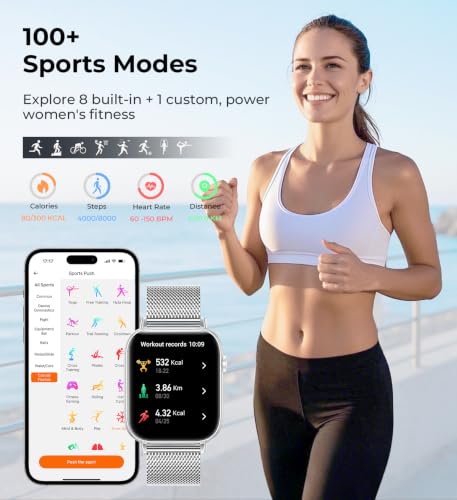 Iaret Smart Watch for Women, 1.83" HD Fitness Tracker with 4 Bands, Answer/Make Calls, Heart Rate/Sleep/SpO2/Step Tracking, 100+ Sport Modes, Android/iPhone Compatible Gift (Silver) - color: Silver