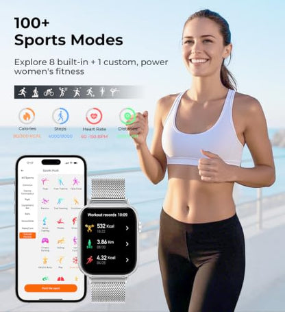 Iaret Smart Watch for Women, 1.83" HD Fitness Tracker with 4 Bands, Answer/Make Calls, Heart Rate/Sleep/SpO2/Step Tracking, 100+ Sport Modes, Android/iPhone Compatible Gift (Silver) - color: Silver