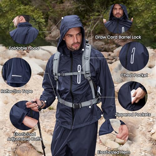 Men Women Rain Suits Waterproof Rain Gear Jacket and Pants for Golf Fishing - color: Blue, size: Large