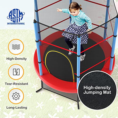 GYMAX Toddler Trampoline, 55” Trampoline for Kids with Bottom-to-Top All-Round Enclosure Net & Seamless Jumping Mat, ASTM Approved Easy Assembly Kids Mini Trampolines Indoor/Outdoor - color: Navy Blue
