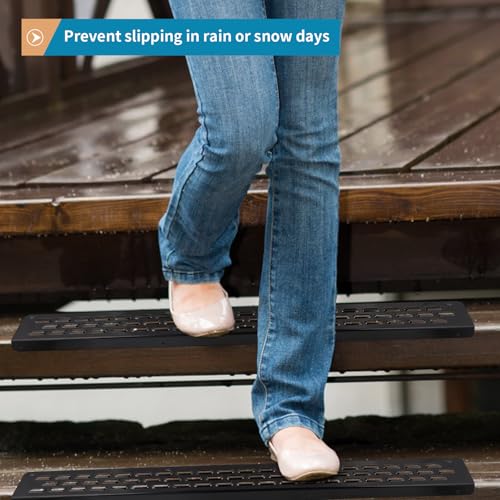 4 Pack Non Slip Aluminum Stair Treads with Edge Protector, 30" x 2.8" Waterproof Traction Strips with Screws for Outdoor Deck Steps, Wood Ramp, Walkway or Indoor Stairs (Black)