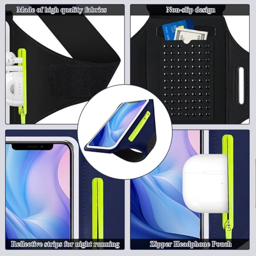 Running Armband Armband Sports Phone Holder with Adjustable Arm Strap Touch Screen Zipper Pocket Key Holder Water Resistant Ergonomic - color: Blue