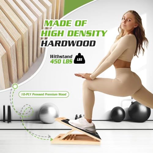 Calf Stretcher Slant Board，Wooden Portable Incline Board and Calf Stretcher, Stretch Board for Stretching Tight Calves or Plantar Fasciitis, Strength Training Equipment Leg Exercise Machines