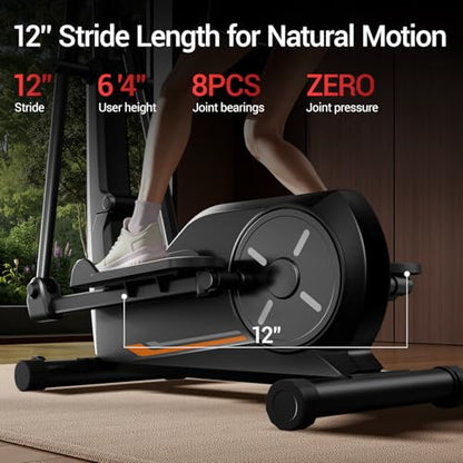 CURSOR Elliptical Exercise Machine, Elliptical Machine for Home with Hyper-Quiet Magnetic Driving System,8&16 Levels Resistance,Compact Elliptical with 12IN Stride,LCD Monitor,350LBS Weight Capacity - size: ET30 Pro-14 inch Stride