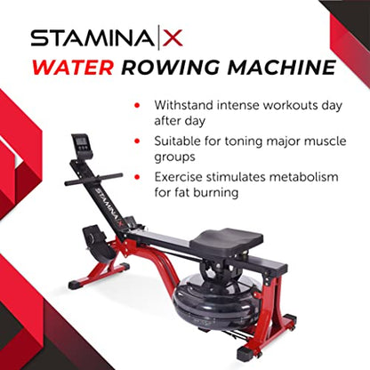 Stamina Inmotion Rower Compact, Efficient Cardiovascular Rowing Machine Smooth Adjustable Tension - color: Black / Red