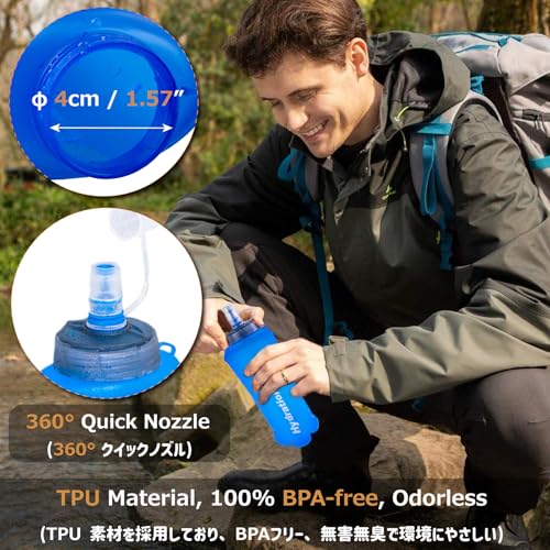 Azarxis TPU Soft Flask Collapsible Water Bottles BPA-Free 250ml 350ml 500ml for Hydration Vest Pack Running Hiking Cycling Climbing - color: 500ml / 16.9oz - 2 Pack - Blue