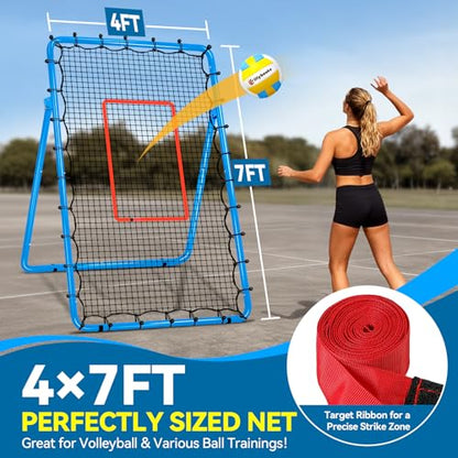 6 Adjustable AnglesVolleyball Rebounder Net 7x4 FT Bounce Back Trainer - color: Blue