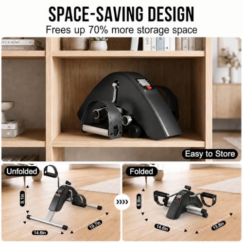 Under Desk Bike Pedal Exerciser for Arms and Legs, Foldable Mini Exercise Bike with LCD Display and Adjustable Resistance for Home and Office - color: Black
