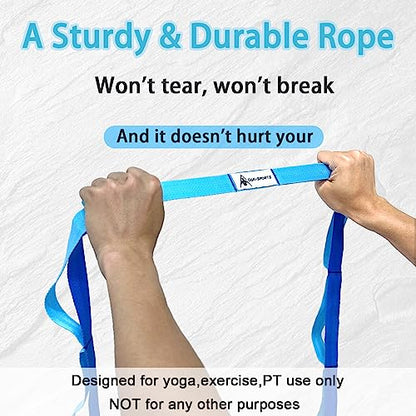Stretching Strap Yoga Strap with Loops for Physical Therapy, Non-Elastic - color: Blue/Light Blue