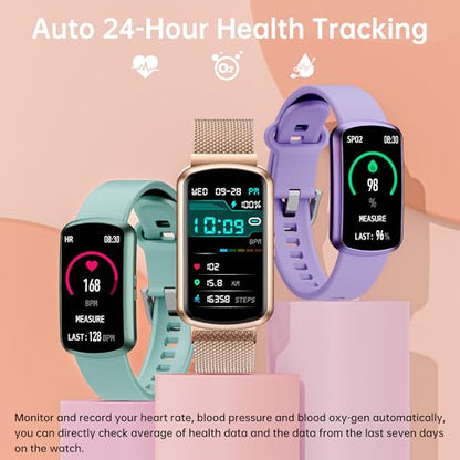 Health Fitness Tracker with 24/7 Heart Rate, Smart Watch with Blood Pressure and Blood Oxy-gen Monitor, Bulit-in 120+ Sport Mode, Sleep Tracking Waterproof Activity Tracker for Women Men - color: Pink Gold