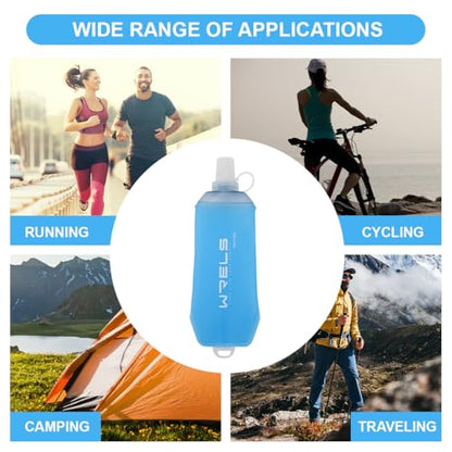 WRELS 200ml/350ml/500ml Collapsible Soft Flask,BPA Free Folding Soft Water Bottle with Hanging Ring,Lightweight TPU Hydration Flask for Running Marathon Cycling Hiking - color: Blue-350ml*1