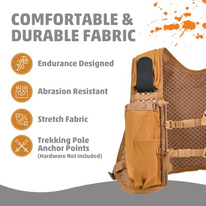 Orange Mud Gear Vest – Lightweight Hydration Pack for Running, Cycling, Triathlon – Holds 1L (35oz), Fits Large Phones, Soft Flasks, Trekking Poles – Breathable & Secure Fit - style: Coyote Brown V4