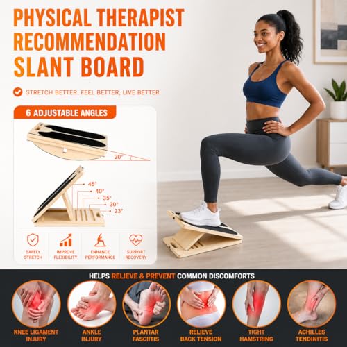 3-in-1 Adjustable Wooden Slant Board for Calf Stretching, Calf Stretcher, Slant Board for Exercise, Adjustable Incline Stretch Board, Non-Slip Squat Wedge for Legs, Ankles & Feet, 400 lbs Capacity