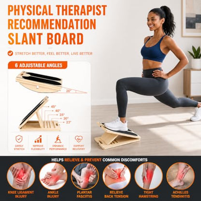 3-in-1 Adjustable Wooden Slant Board for Calf Stretching, Calf Stretcher, Slant Board for Exercise, Adjustable Incline Stretch Board, Non-Slip Squat Wedge for Legs, Ankles & Feet, 400 lbs Capacity