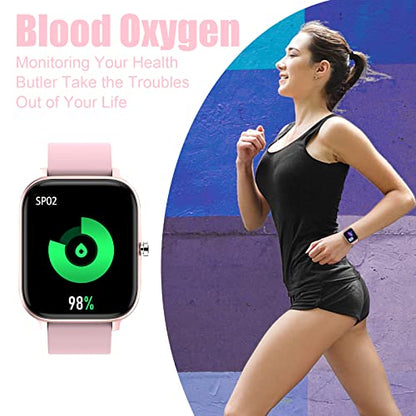Smart Watch for Men Women Compatible with iPhone Samsung Android Phone 1.69 inch Full Touch Screen IP68 Waterproof Bluetooh Fitness Tracker Heart Rate/Sleep Monitor (Pink) - color: pink