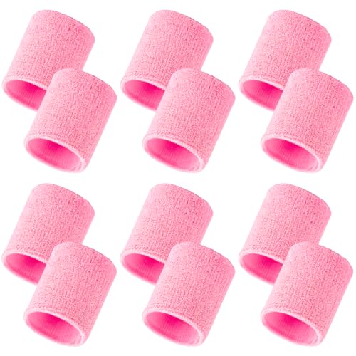 12 PCS Sweatbands Sports Wristband, Sweat Absorbent, for Basketball, Tennis, Football, Running - color: pink