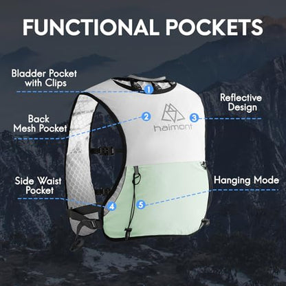 Haimont 5L Trail Running Hydration Vest with Soft Flasks - color: Green, size: Medium