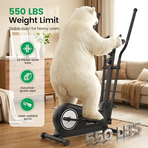ANCHEER Elliptical Exercise Machine for Home, Foldable Magnetic Elliptical Trainer with 16" Stride, 16 Resistance Levels, Adjustable Pedals, LCD Monitor & Pulse Sensor, 550 LBS Weight Capacity - color: Silver