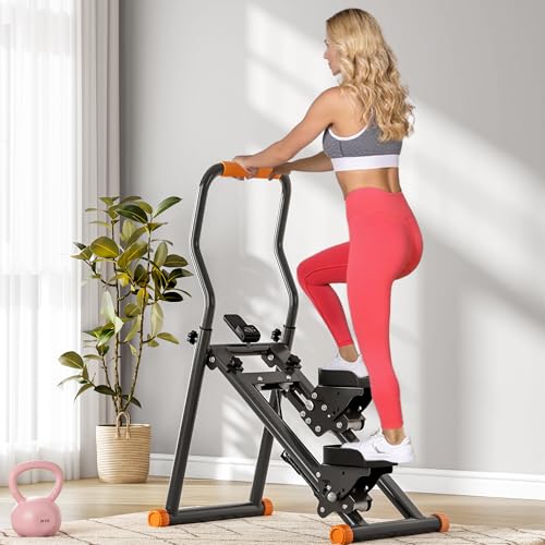 soges Folding Stair Stepper for Home, Adjustable Handlebar Pedals, Black