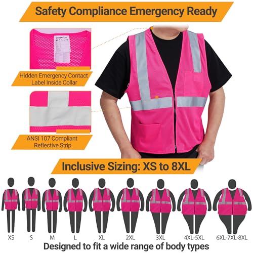 AYKRM 2 Pocket Mesh High Visibility Reflective Safety Vest for men & Women ANSI/ISEA 107 Standards - color: Pink, size: 6X-Large
