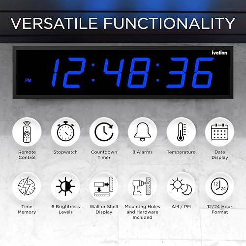 Ivation Oversized Digital Wall Clock with Large LED Display & Timer, 48" - color: Blue, size: 48" Inch