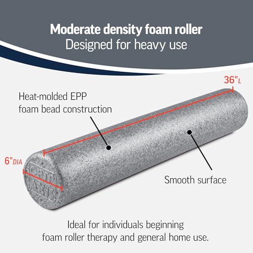 OPTP Silver AXIS Moderately Firm Foam Roller – Round, Silver, 36" x 6" - size: 36" x 6" Round