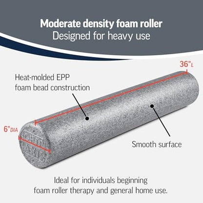 OPTP Silver AXIS Moderately Firm Foam Roller – Round, Silver, 36" x 6" - size: 36" x 6" Round