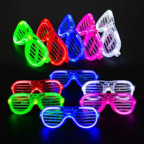 25 Packs LED Glasses 5 Neon Colors glow in the dark party supplies Favor for Kids Adult Glow sticks Light Up Glasses fit Holiday Birthday Valentine's Day and Halloween Party Supplies Cosplay Christmas - style: 25 Packs LED Glasses