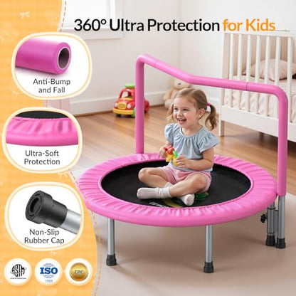 BCAN SP1 36'' Kids Toddler Trampoline Indoor, Foam Handle | FED Fitness - color: Pink