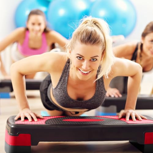 BalanceFrom 31-inch Aerobic Step Platform Trainer with 3 Adjustable Risers - color: Black/Red