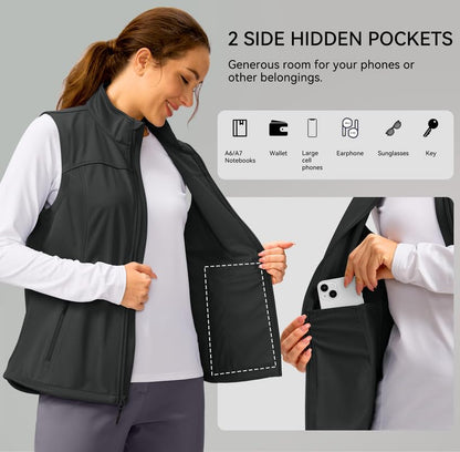 Soothfeel Women's Vest with 4 Pockets Lightweight Jacket Hiking Travel - color: Dark Grey, size: Small