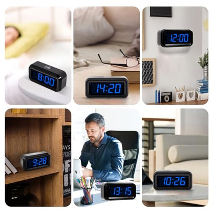 Digital Alarm Clock Battery Operated with LED Display for Bedrooms, Long Battery Life, 3 Brightness Adjustable, 12/24 Hour, Snooze, Black Case with Blue Digits - color: Black-dark Blue
