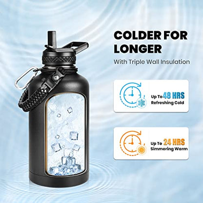 RAYMYLO Insulated Water Bottle 64 oz, Triple Wall Vacuum Stainless Steel - color: Magic Black, size: 64 Ounces