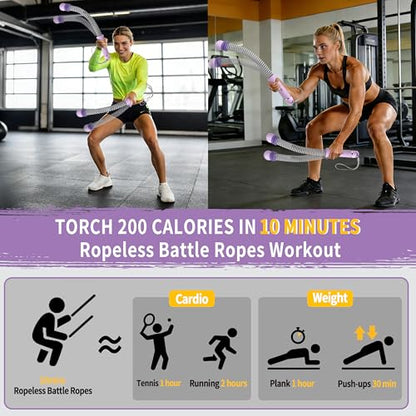 Portable Adjustable Ropeless Battle Ropes with Purple - color: Purple