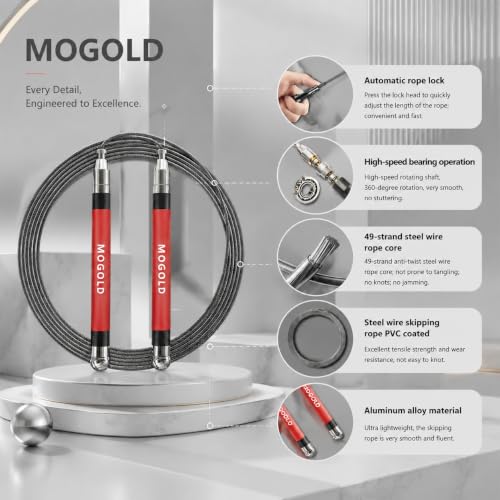 2-in-1 Speed Rope: 2mm for Boxing/MMA & 3mm for CrossFit - Tool-Free Adjustable Cable System with Dual Bearings - Sweatproof Hybrid Grip for High-Intensity Training - color: Red