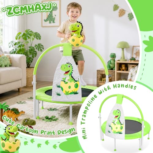 ZCMHAXJ 36" Toddler Trampoline, 3FT ASTM Certified Foldable Mini Trampoline for Kids with Animal Pattern, Kids Trampolines Indoor with Foam Handle, Gifts for Boys&Girls - color: Dinosaur