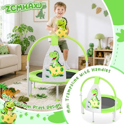 ZCMHAXJ 36" Toddler Trampoline, 3FT ASTM Certified Foldable Mini Trampoline for Kids with Animal Pattern, Kids Trampolines Indoor with Foam Handle, Gifts for Boys&Girls - color: Dinosaur