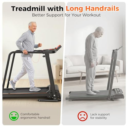Lastforever Walking Treadmill with Extra-Long Safety Handrails, Home Recovery Fitness Exercise Machine for Elder, Senior Treadmills for Home, Heart Rate Monitor, LED Display, 310 lbs Capacity