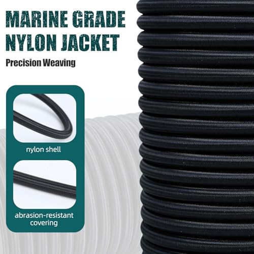 Strong and Durable Bungee Cord - 3/8" x 100ft Elastic Cord, Kayak Stretch String Rope, Bungee Shock Cords for Repairing Tent Poles, DIY, Tie Downs, Black - size: 3/8" x 100ft