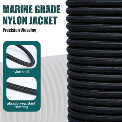 Strong and Durable Bungee Cord - 3/8" x 100ft Elastic Cord, Kayak Stretch String Rope, Bungee Shock Cords for Repairing Tent Poles, DIY, Tie Downs, Black - size: 3/8" x 100ft