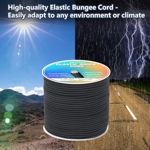 Shock Cord 1/8 inch,Black Nylon Elastic Rope,Bungee Rope,Bungee Cord Roll 250 ft-Bungee Shock Cord for Camping, Kayak,Decks for Repairing Tent Poles, DIY, Tie Downs - style: 1/8inx250ft Black