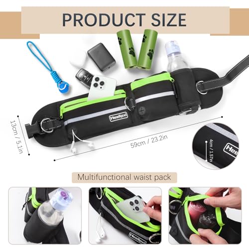 Hands-Free Waist Leash with Pouch for Two Dogs: Reflective Stitching, Dual Handle & Bungee Retractable Design – Ideal for Medium to Large Dogs (Green) – Dog Walking Accessories - color: Green