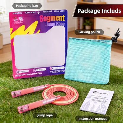 YUEDONG Jump Rope, Clear Handles, Dual Bearings, Kids Adults PE School - color: PINK